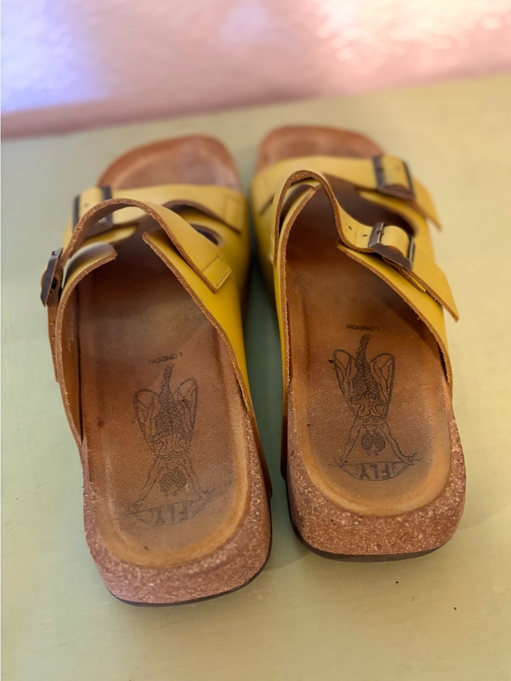 Yellow Two-Buckle Cork Sandals - Picture 2 of 6
